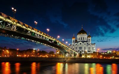 ロシア, モスクワ, 橋, 夜
