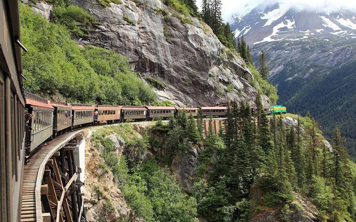 estrada de ferro, alasca, montanhas, de trem, eua