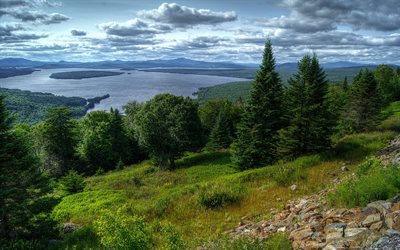 america, summer, usa, forest, mountains, slope of mountain, lake, hdr