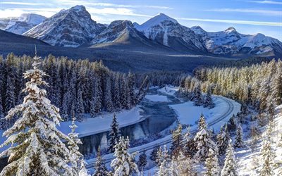 mountains, albert, railroad, winter, bow river, canada