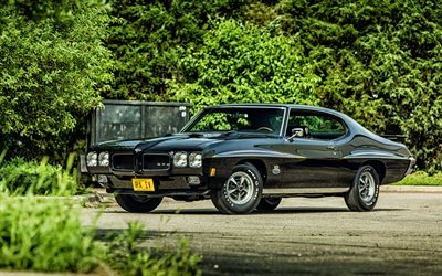 summer, retro cars, 1970, pontiac gto, hdr, black pontiac