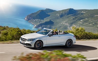 2017, speed, road, white mercedes, convertibles