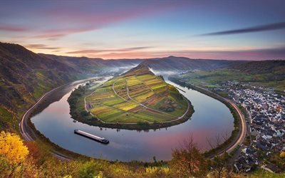 braine, germany, barge, river moselle, moselle river, autumn