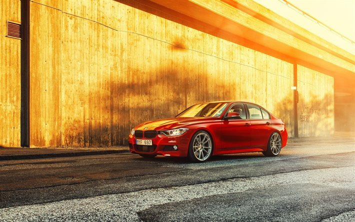 bmw serie 3, f30, bmw 3-series, 2015, los sedanes, bmw de color rojo