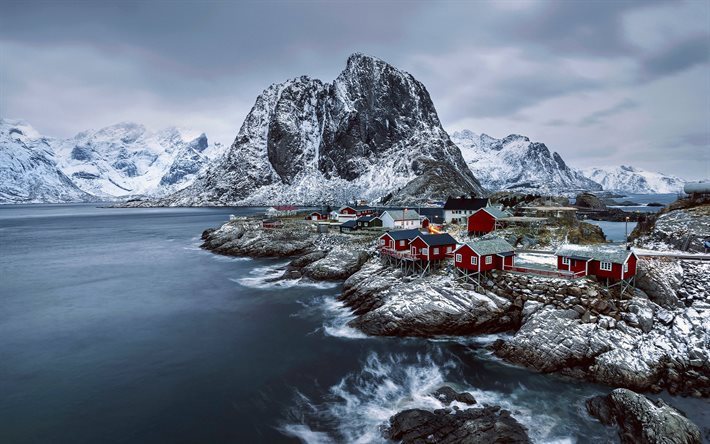 lofoten islands, case, norvegese del mare, villaggio, arcipelago, norvegia