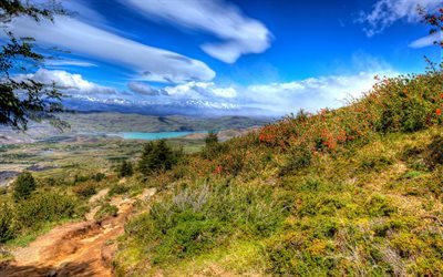 clouds, hills, sky, chile, summer, hdr