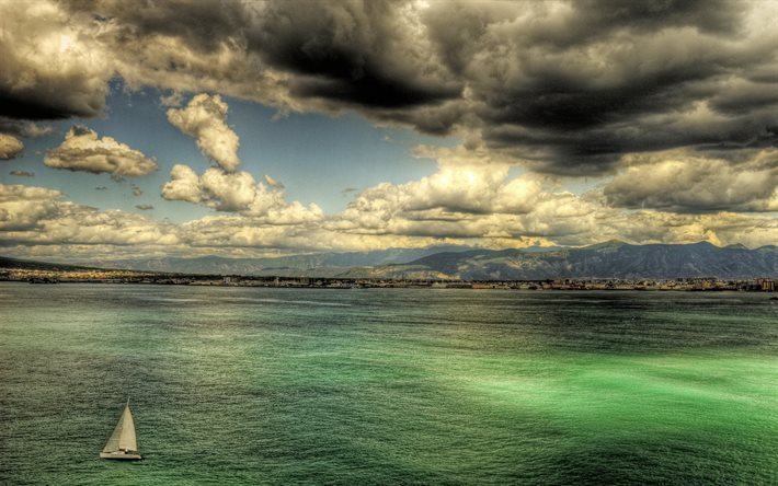 summer, clouds, italy, sea, hdr, mountains