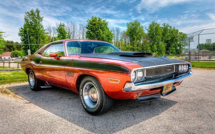retro carros, dodge challenger, hdr, 1970, musculary, dodge