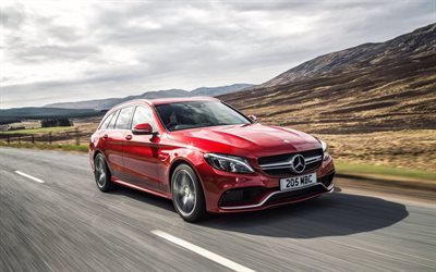mercedes-amg c63, shooting brake, 2016, road, speed, station wagons, red mercedes