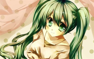 fan art, vocaloid, hatsune miku, green hair