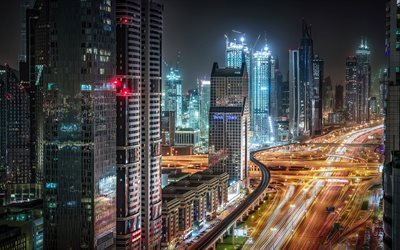 emiratos &#225;rabes unidos, las luces de la noche, dubai, rascacielos, la noche