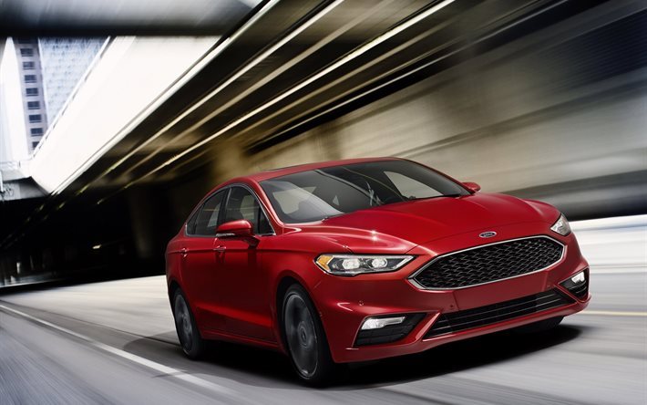 les berlines, ford fusion, 2017, vitesse, rouge ford