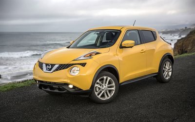 Nissan Juke, 4k, 2017 cars, crossovers, yellow Juke, japanese cars, Nissan
