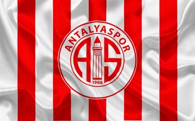 Antalyaspor, football, Turkish football club, Antalyaspor emblem, logo, red white silk flag, Antalya, Turkey, Turkish Football Championship