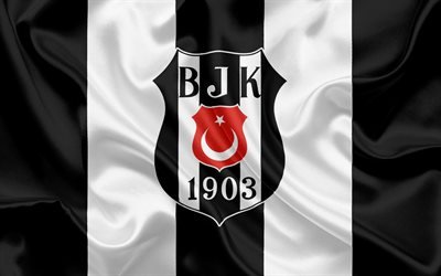 Besiktas, Football, Turkish football club, Besiktas emblem, logo, black and white silk flag, Istanbul, Turkish Football Championship