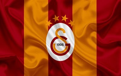 Galatasaray, Turkish football club, emblem, Galatasaray logo, red yellow silk flag, Istanbul, Turkey, Turkish Football Championship