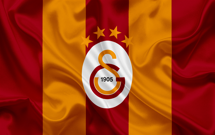 Galatasaray, Turkish football club, emblem, Galatasaray logo, red yellow silk flag, Istanbul, Turkey, Turkish Football Championship