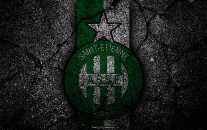 Saint-Etienne, logo, art, Liga 1, jalkapallo, AS Saint-Etienne, football club, Ligue 1, grunge, Saint-Etienne FC