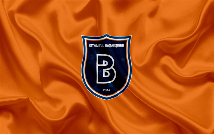 Istanbul Basaksehir, Turkish football club, Istanbul emblem, logo, orange silk flag, Istanbul, Turkey, Turkish Football Championship