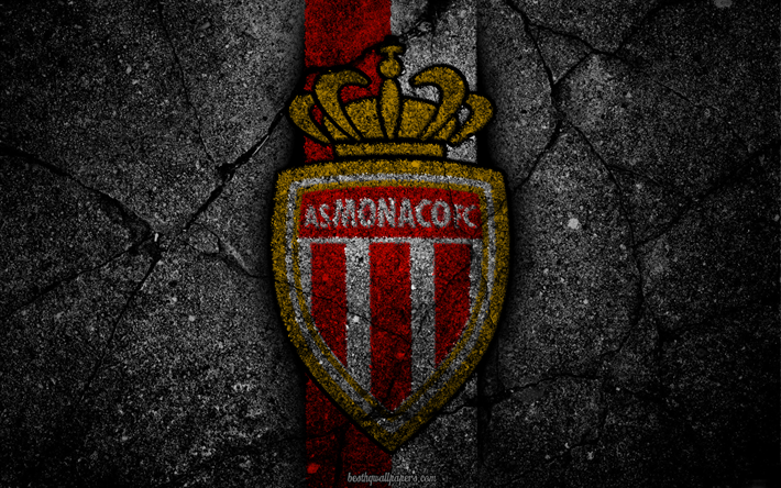 M&#243;naco, el logotipo, el arte, la Liga 1 de f&#250;tbol, club de f&#250;tbol, COMO M&#243;naco de la Ligue 1, el grunge, el Monaco FC