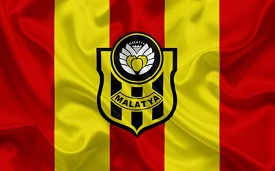 Yeni Malatyaspor, Turkish football club, Malatyaspor emblem, logo, red yellow silk flag, Malatya, Turkey, Turkish Football Championship