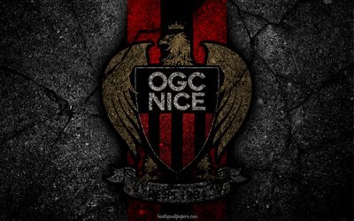 Nice, logo, art, Liga 1, soccer, OGC Nice, football club, Ligue 1, grunge, Nice FC