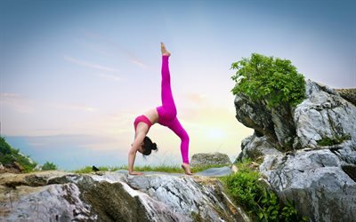 yoga, frau, sonnenuntergang, meditation, yoga-&#252;bungen, gesundheits-konzepte