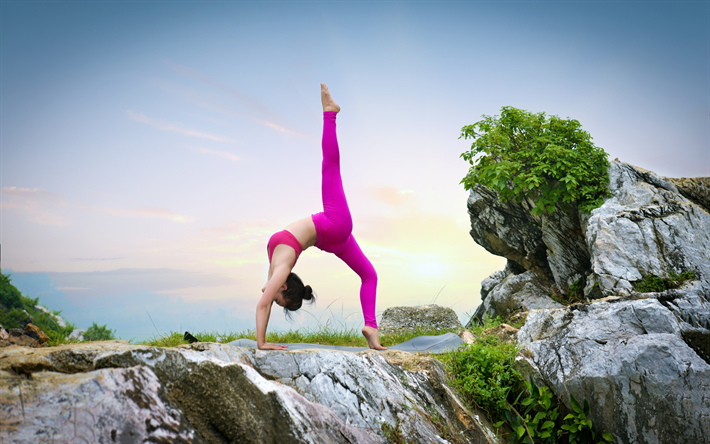 yoga, woman, sunset, meditation, yoga poses, yoga exercises, health concepts