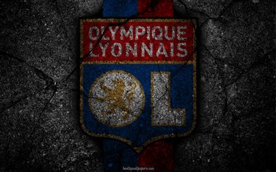 Lyon, logo, art, Olympique Lyon, Liga 1, soccer, Olympique Lyonnais, football club, Ligue 1, grunge, Lyon FC