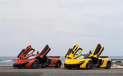 McLaren P1, sports cars, supercars, yellow P1, red P1, McLaren