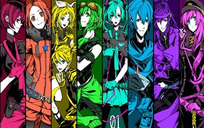 Vocaloid, Hatsune Miku, Gumi Kagamine, Len Kagamine, Meiko, Camui Gackpo, Kaito, Megurine Luka, anime characters, art