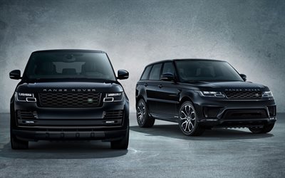 Land Rover Range Rover Sport, 2018, Shadow Edition, 4k, ylellinen musta MAASTOAUTO, tuning Range Rover, ulkoa, British autot