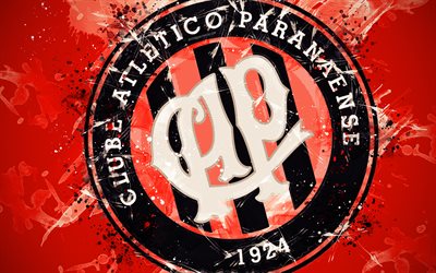 Clube Atletico Paranaense, 4k, paint taidetta, logo, luova, Brasilian jalkapallojoukkue, Brasilian Serie A, tunnus, punainen tausta, grunge-tyyliin, Curitiba, Brasilia, jalkapallo