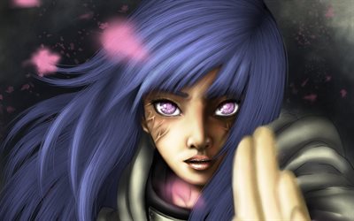 Hinata Hyuga, manga, roxo olhos, obras de arte, Naruto