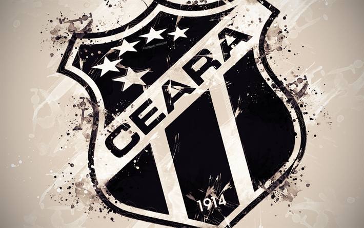 Ceara SC, 4k, peinture d&#39;art, logo, cr&#233;ative, le Br&#233;silien de l&#39;&#233;quipe de football du br&#233;sil, de la Serie A, l&#39;embl&#232;me, fond blanc, style grunge, Fortaleza, Br&#233;sil, football, FC Ceara
