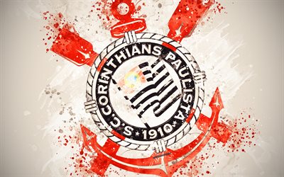 Sport Club Corinthians Paulista, Corinthians FC, 4k, paint art, logo, creative, Brazilian football team, Brazilian Serie A, emblem, white background, grunge style, Sao Paulo, Brazil, football