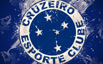 Cruzeiro Esporte Clube, Cruzeiro FC, 4k, paint taidetta, logo, luova, Brasilian jalkapallojoukkue, Brasilian Serie A, tunnus, sininen tausta, grunge-tyyliin, Belo Horizonte, Brasilia, jalkapallo