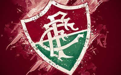 Fluminense FC, 4k, m&#229;la konst, logotyp, kreativa, Brasiliansk fotboll, Brasiliansk Serie A, emblem, vinr&#246;d bakgrund, grunge stil, Rio de Janeiro, Brasilien, fotboll