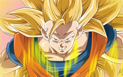 Golden Goku, 4k, Goku SSJ3, konstverk, Dragon Ball Super, manga, DBS, Son-Goku