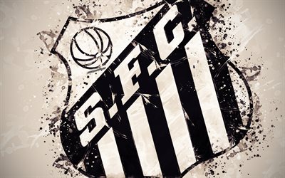 Santos FC, Santos Football Club, 4k, paint taidetta, logo, luova, Brasilian jalkapallojoukkue, Brasilian Serie A, tunnus, valkoinen tausta, grunge-tyyliin, Saints, Brasilia, jalkapallo