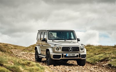 Mercedes-Benz G63 AMG, 2019, exterior, facelift, front view, silver G63, SUV, German cars, Mercedes