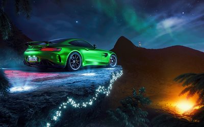 Mercedes-AMG GT R, de noche, de 2018, los coches, supercars, AMG, los coches alemanes, Mercedes