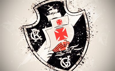 CR Vasco da Gama, 4k, m&#229;la konst, logotyp, kreativa, Brasiliansk fotboll, Brasiliansk Serie A, emblem, vit bakgrund, grunge stil, Rio de Janeiro, Brasilien, fotboll