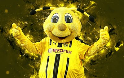 EMMA, 4k, la mascota, el Borussia de Dortmund, el arte abstracto, de la Bundesliga, el club de f&#250;tbol alem&#225;n, BVB, creativo, mascota oficial, luces de ne&#243;n, el Borussia Dortmund, FC mascota
