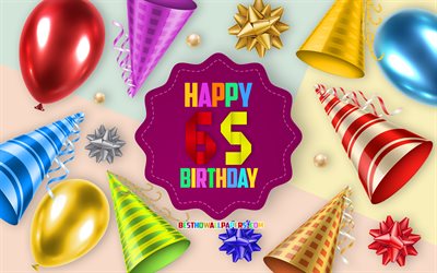 Happy 65 Years Birthday, Greeting Card, Birthday Balloon Background, creative art, Happy 65th birthday, silk bows, 65th Birthday, Birthday Party Background, Happy Birthday