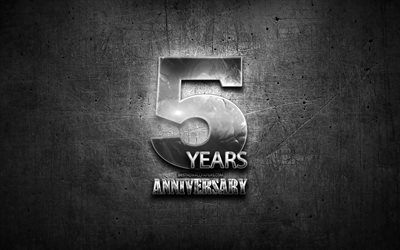5 Years Anniversary, silver signs, creative, anniversary concepts, 45th anniversary, brown metal background, Silver 45th anniversary sign