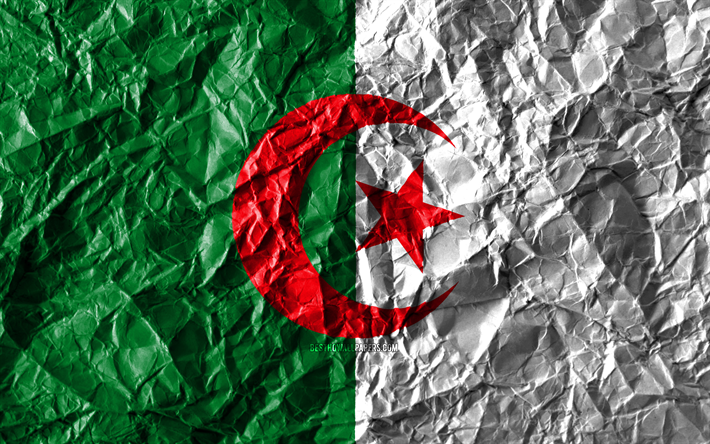 Algerian flag, 4k, crumpled paper, African countries, creative, Flag of Algeria, national symbols, Africa, Algeria 3D flag, Algeria