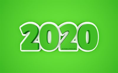 2020 Year concepts, Green 2020 background, creative art, 2020 3D background, Happy New Year, 2020 concepts, 3D art, 2020, 3D letters