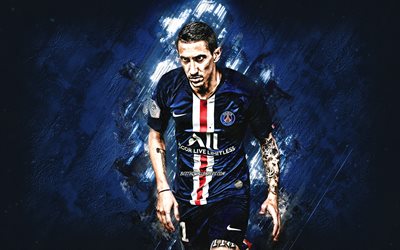 Angel Di Maria, Paris Saint-Germain, portrait, blue stone background, Argentinean footballer, attacking midfielder, PSG, football, France