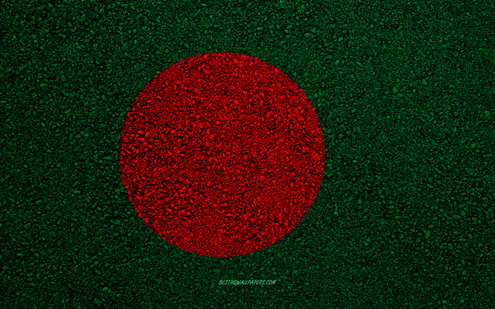 Flag of Bangladesh, asphalt texture, flag on asphalt, Bangladesh flag, Asia, Bangladesh, flags of Asia countries